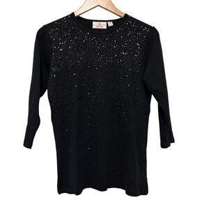 Quacker Factory Black Sequin 3/4 Sleeve Shirt Sz XS